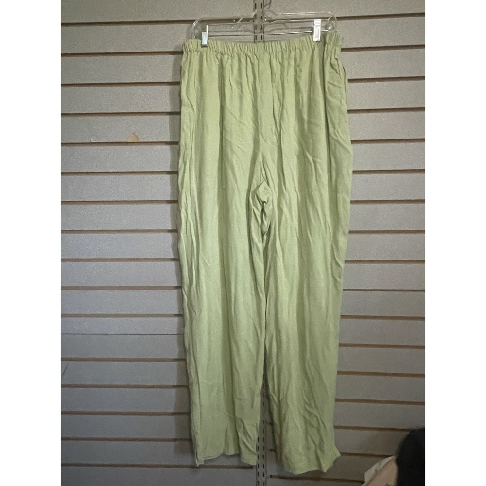 Coldwater Creek L Large Light Green Lightweight Dress Pants Pockets Elastic Wai